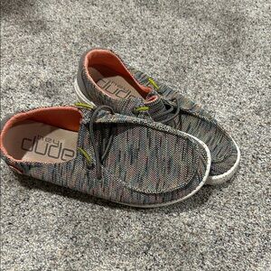 Womens Hey Dude Multicolor Knit Slip-On Shoes with Coral Lining